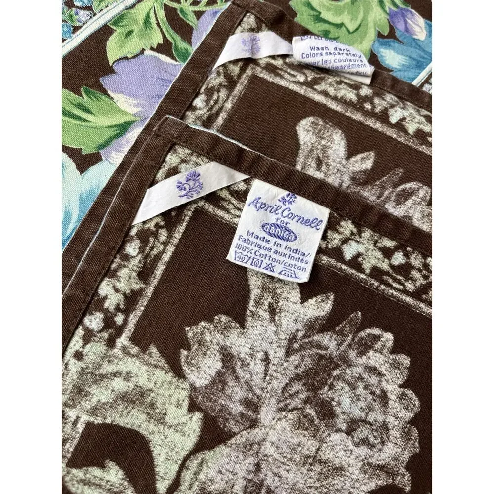 April Cornell • Danica LOT 6 Pc Dahlia Turquoise Brown Floral Placemats Danish